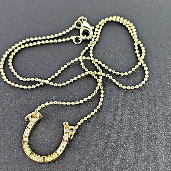 Marc Jacobs Jewelry - Marc Jacobs Gold Tone Crystal Horseshoe Pendant Necklace Lucky Equestrian 18 in